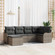 Set Divano da Giardino 6 Pezzi con Cuscini Grigio Polyrattan