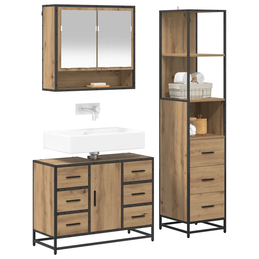 Set di mobili per il bagno con porta 3 pcs Rovere artigianale 3402492