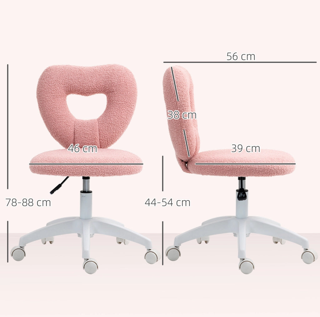 Sedia da scrivania rosa girevole con schienale a cuore