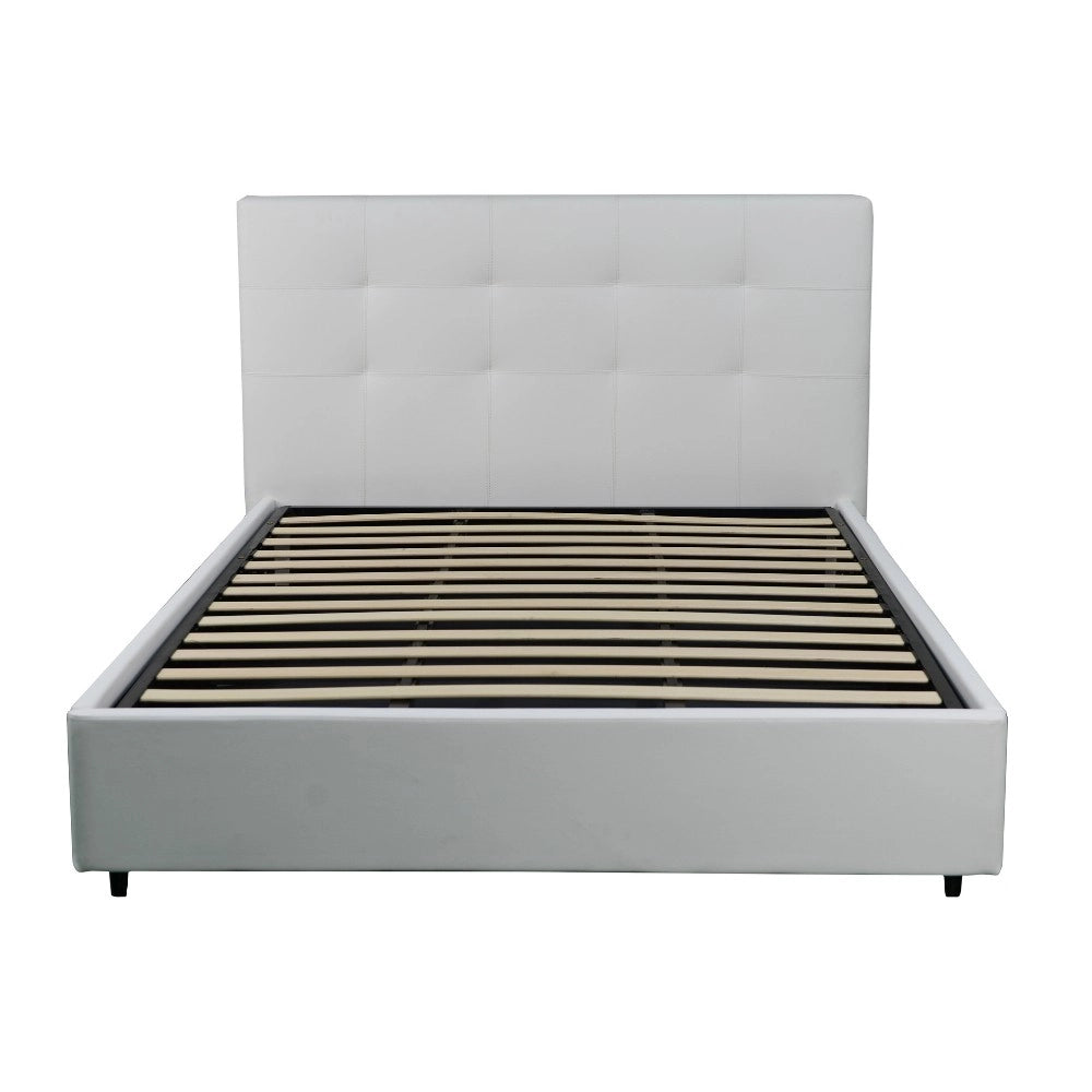 Letto una piazza e mezza con contenitore Ascoli 142x210x124H ecopelle colore bianco
