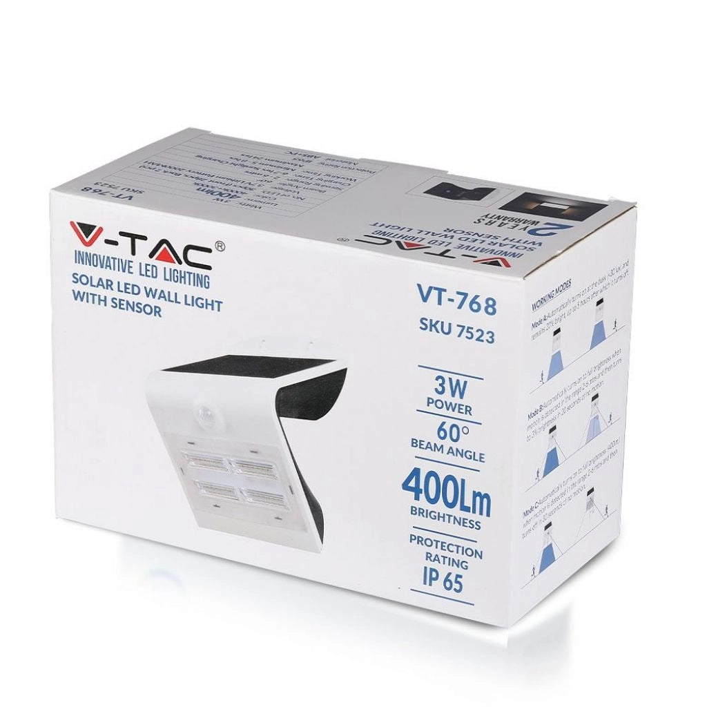 Luce a parete solare a LED da 3W 3000K+4000K BIANCO+BORTO NERO
