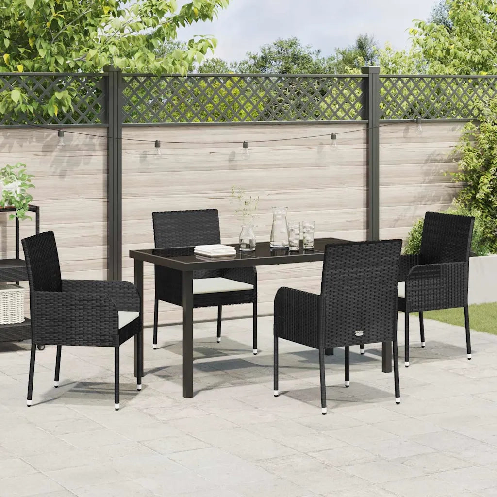 Set da Pranzo per Giardino con cuscino 5 pcs Nero polyrattan 3380101