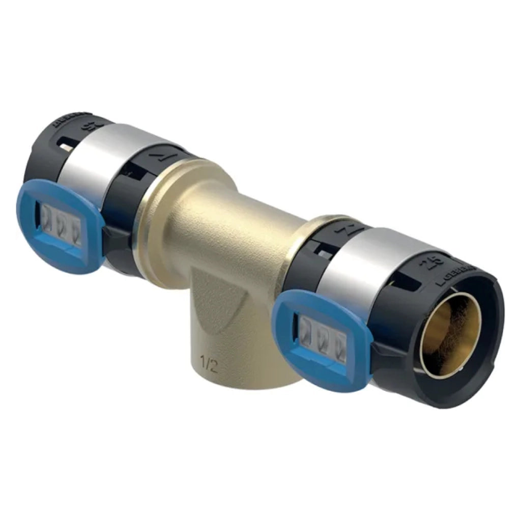RACCORDO A T FLOWFIT CON FILETTO FEMMINA PER MULTISTRATO A PRESSARE ø20MM - 1/2 - ATTACCO FEMMINA   GEBERIT
