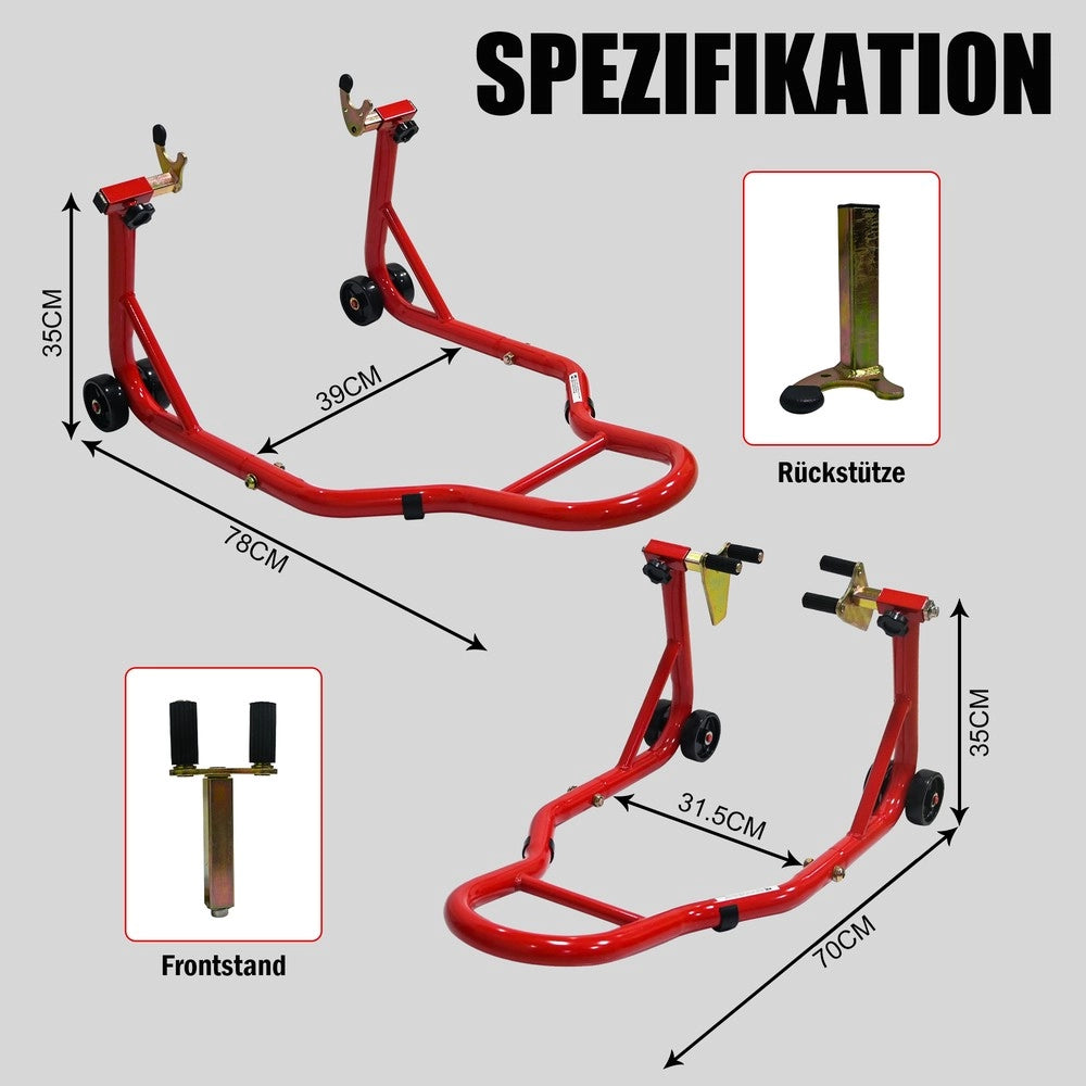 Cavalletto per Moto 200 kg con Aggancio Anteriore e Posteriore ¨C MINIMAL ¨C Rosso