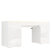 Scrivania lineare con 1 cassetto e 2 ante con LED e piano ampio per ufficio e camera da letto; 140×50×78 cm; bianco