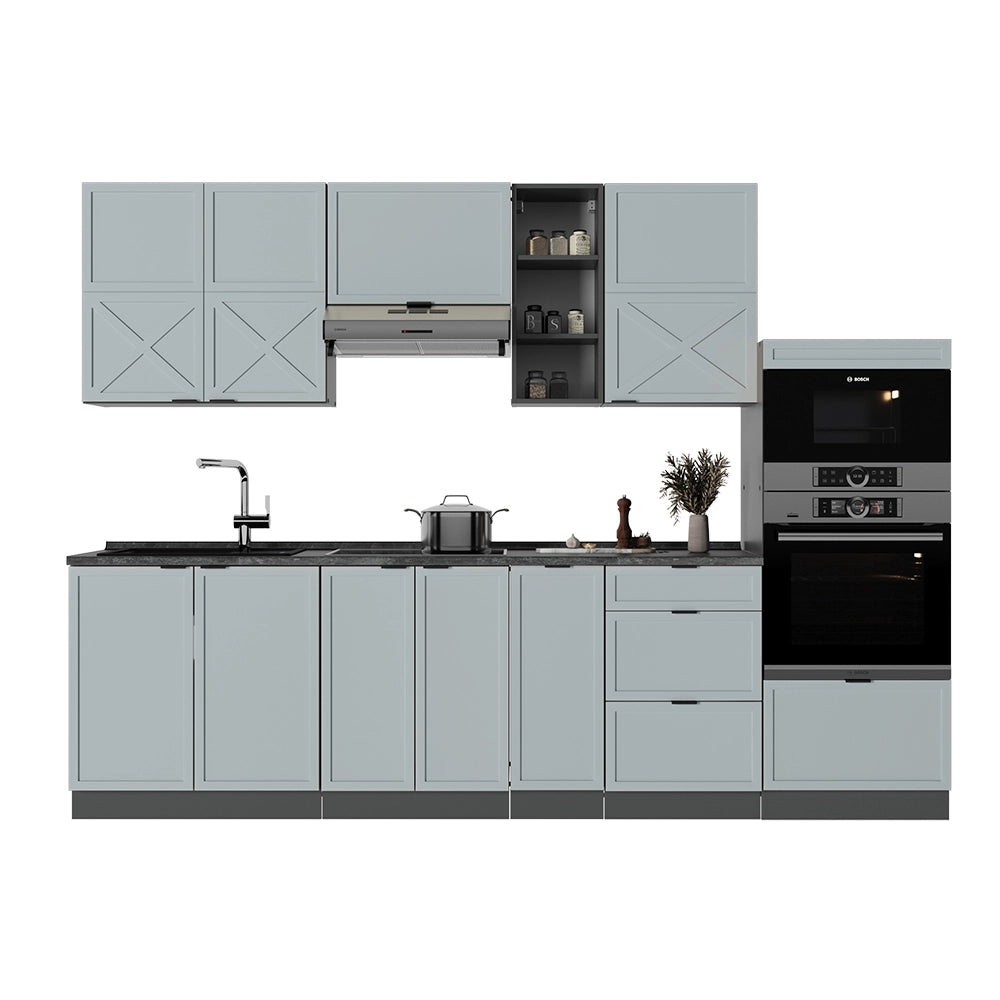 Cucina componibile Fame-Line Blu-grigio chiaro/Antracite 280 cm, PL Marmo Vicco