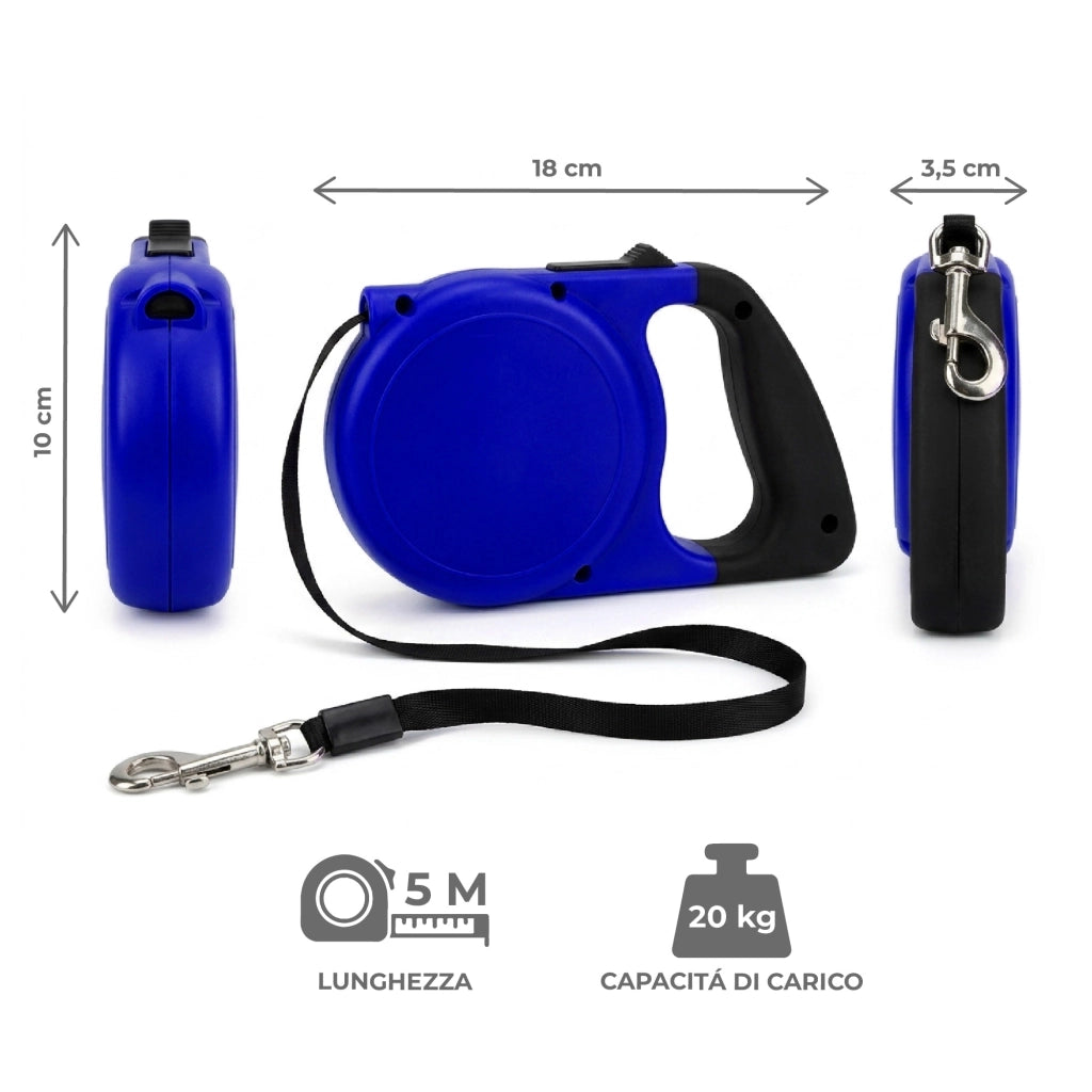 Set 3 Guinzagli Estensibili per Cani con Sistema Retrattile e Pulsante di Blocco – Disponibile da 5 m fino a 20 kg o da 8 m fino a 30 kg  Blu - 5Metri-20Kg