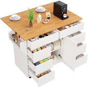 Carrello da cucina con 8 cassetti; armadietto; piano ribaltabile e ruote; MDF; 122 x 46 x 91;5 cm; bianco