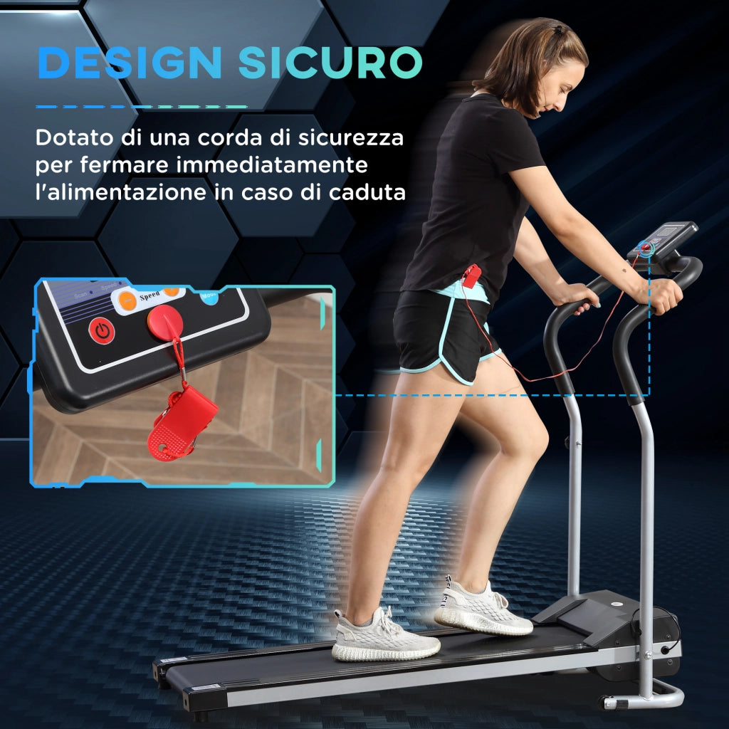 Tapis Roulant Elettrico Pieghevole ¨C Xylo ¨C 1.25HP, Velocit¨¤ 1-10 km/h, Schermo LCD, Nero e Grigio