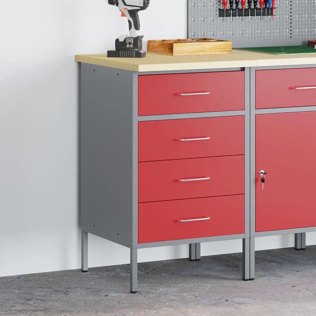 Banco da lavoro con cassetto Rosso e Grigio 50 x 55 x 85 cm 4103461