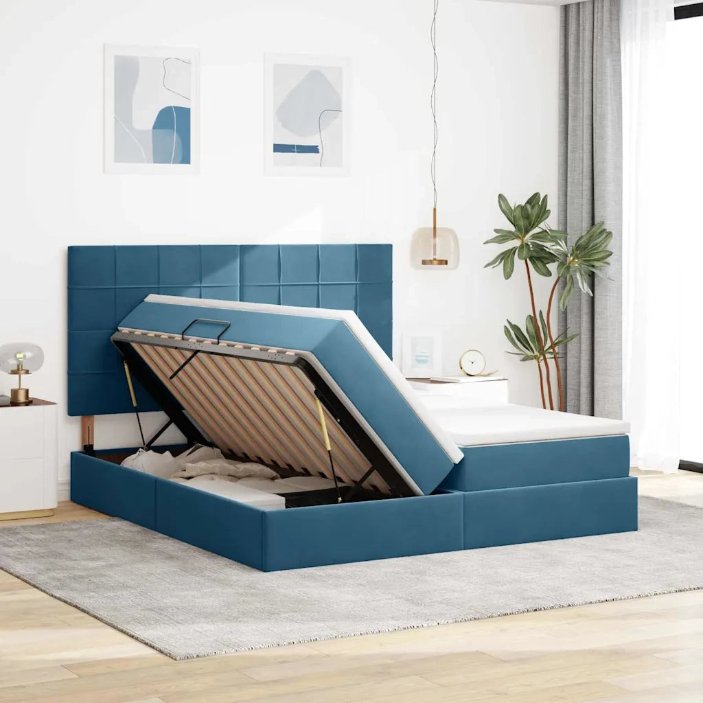Letto con Contenitore Blu Scuro 180 x 200 cm Velluto