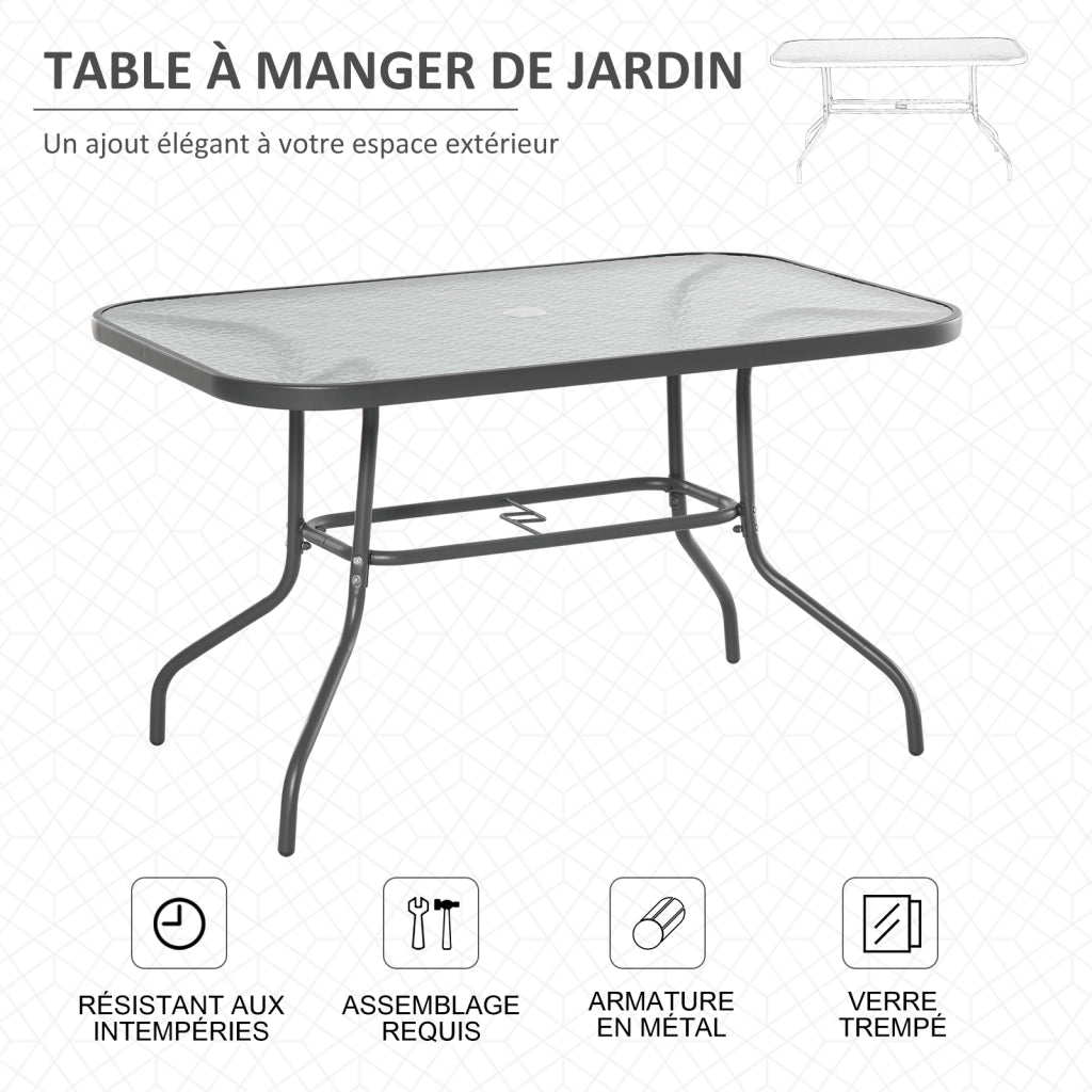 Tavolo da giardino rettangolare ¨C Xylo ¨C 120x80x70 cm metallo grigio piano vetro temperato