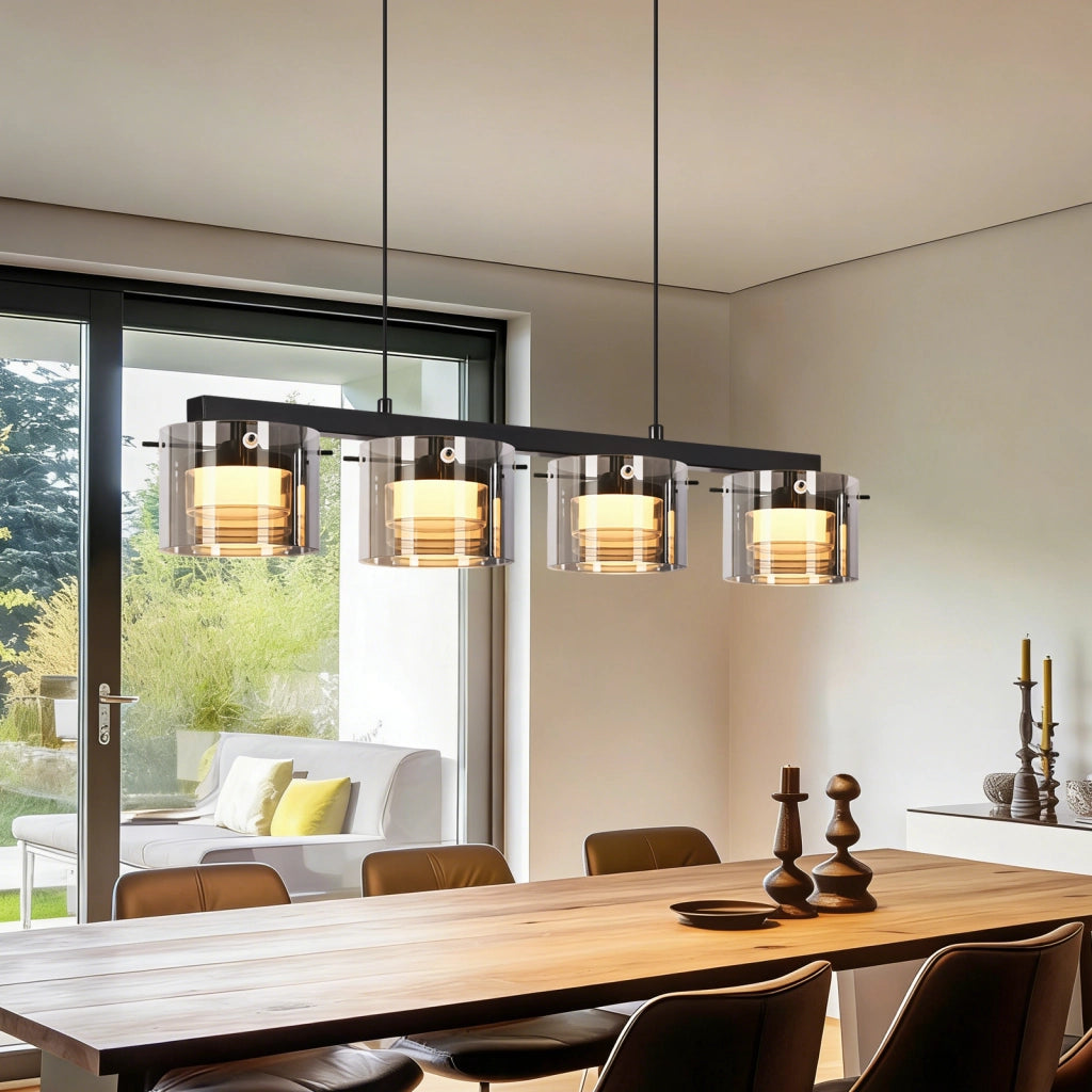 ZMH Lampada a Sospensione Vetro 4 Luce 140 cm LED Altezza Regolabile per Sala da Pranzo Soggiorno Camera da Letto