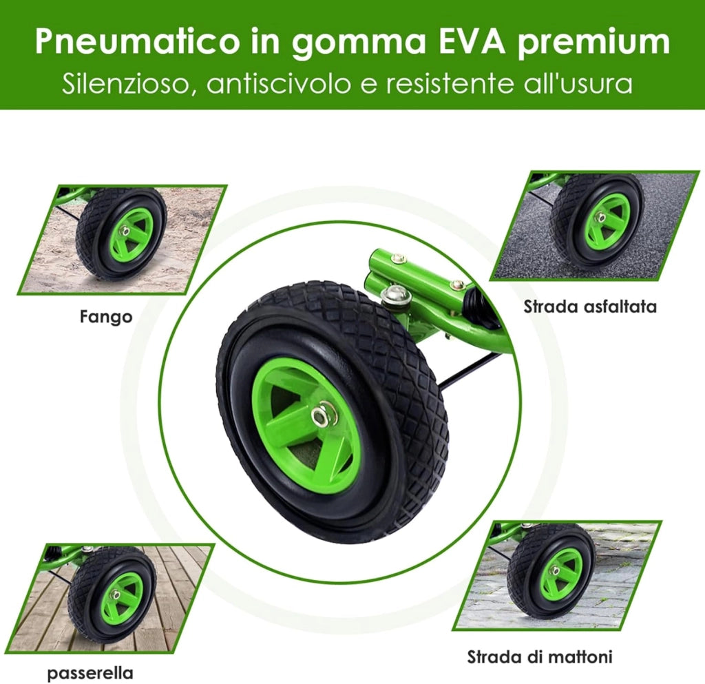 Go Kart a Pedali per Bambini, con Sedile Regolabile e Freno a Mano, Go Kart Veicolo per Bambini 3-8 Anni, Portata Massima 30 kg (Verde)