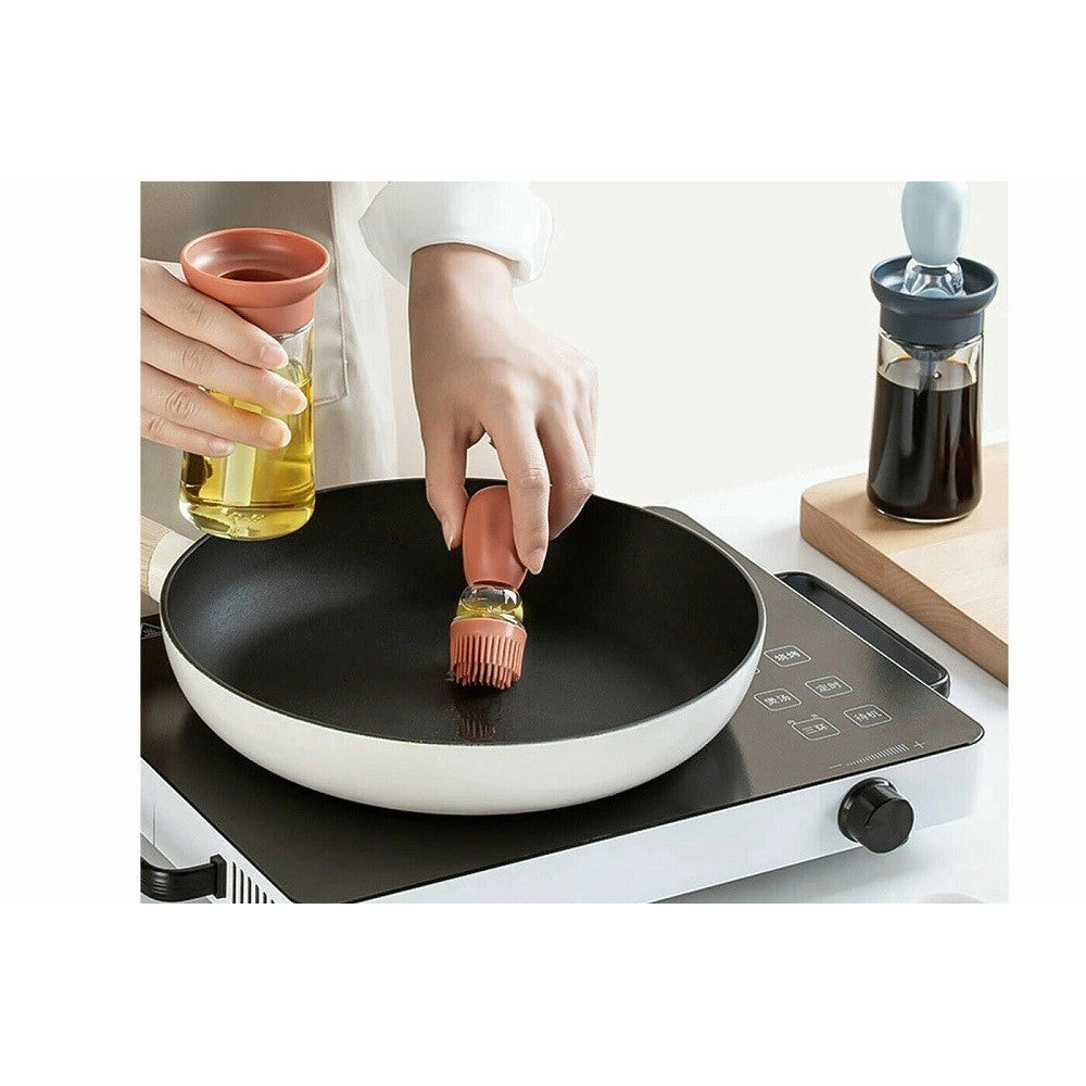 Trade Shop - Contenitore Olio Con Pennello In Silicone Olio Dispenser Contagocce Dosatore -