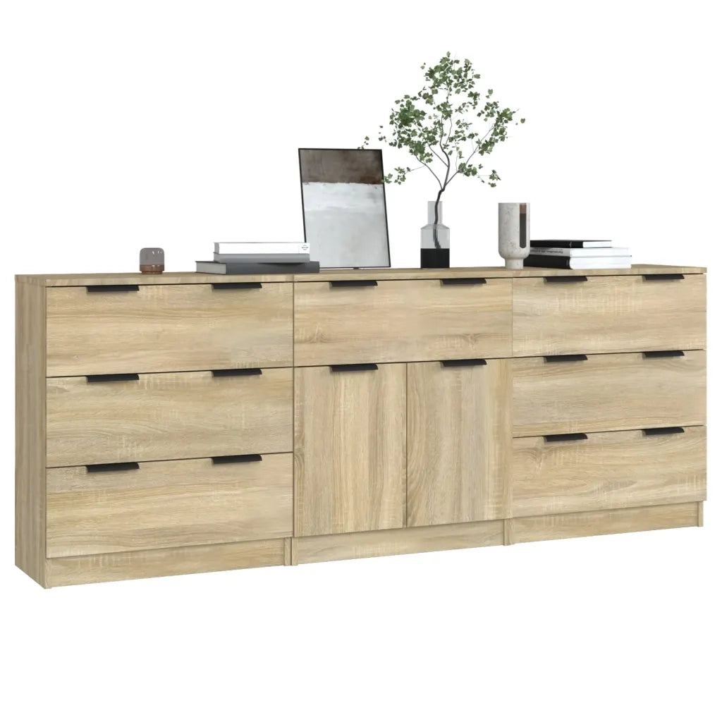 Credenze 3 pz | Madia | Buffet da pranzo | Armadio da pranzo Rovere Sonoma in Legno Multistrato
