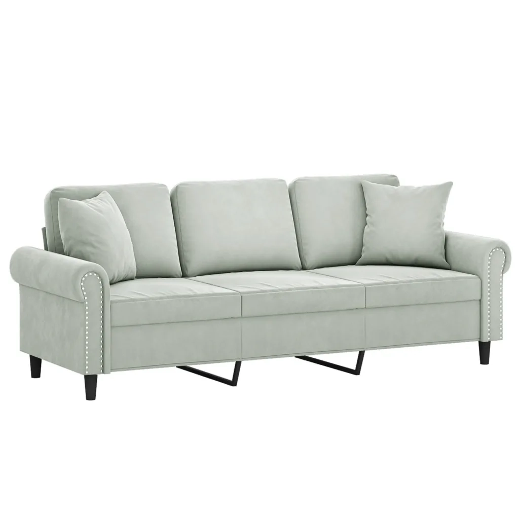 Divano a 3 Posti con Cuscini-Sofa 3 Posti con Cuscini Grigio Chiaro 180 cm in Velluto 648649