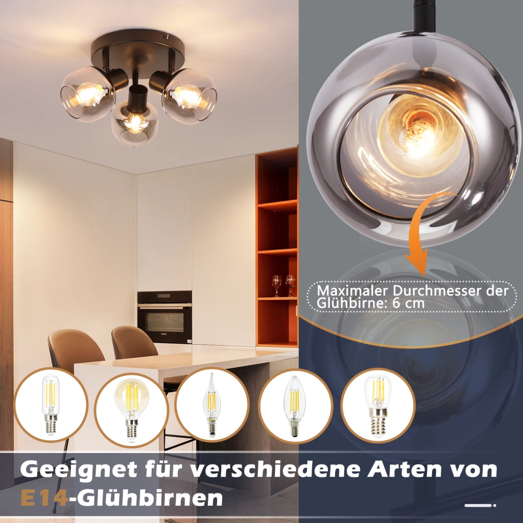 ZMH Faretto da soffitto neri 1 lampada E14 vetro fumé orientabili