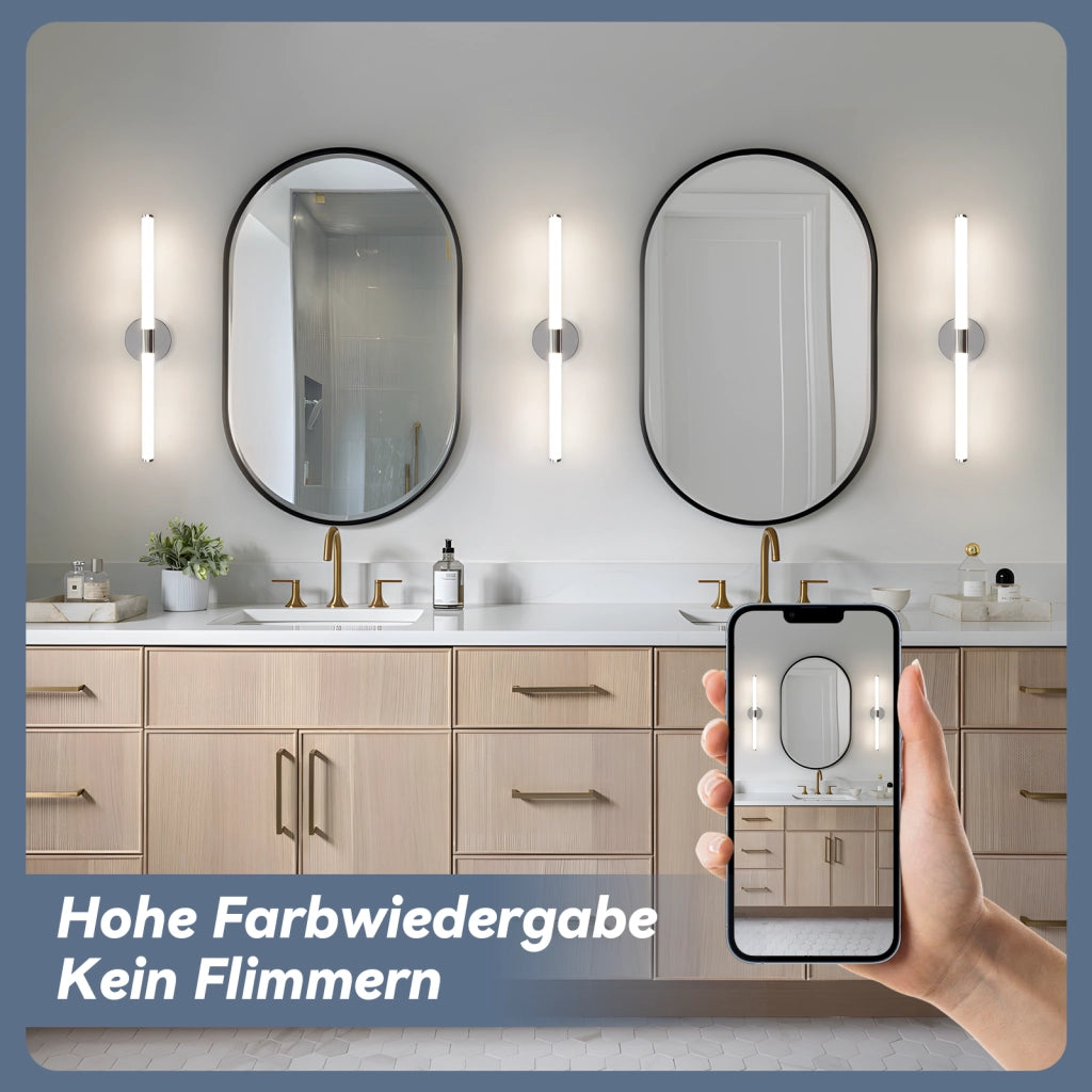 ZMH Lampada da Specchio LED a Parete 8W 60 cm 4000K Luce Neutra Moderna IP44 Cromata per Armadio da Bagno Cantina Cucina