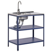 Mobile da giardino in acciaio con lavello a leva  con ripiani in acciaio inox blu 80x50x92 cm 2 ripiani con top Cucina da giardino da pranzo