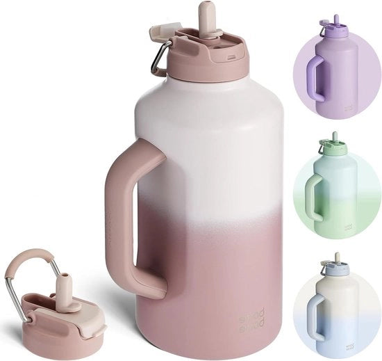 Bottiglia di acqua isolata con beccuccio e coperchio doppio uso - 64 oz - bottiglia di acqua sportiva in acciaio inossidabile - acciaio inossidabile a vuoto per allenamento e sport - bottiglia di acqua con flusso rosso e beccuccio
