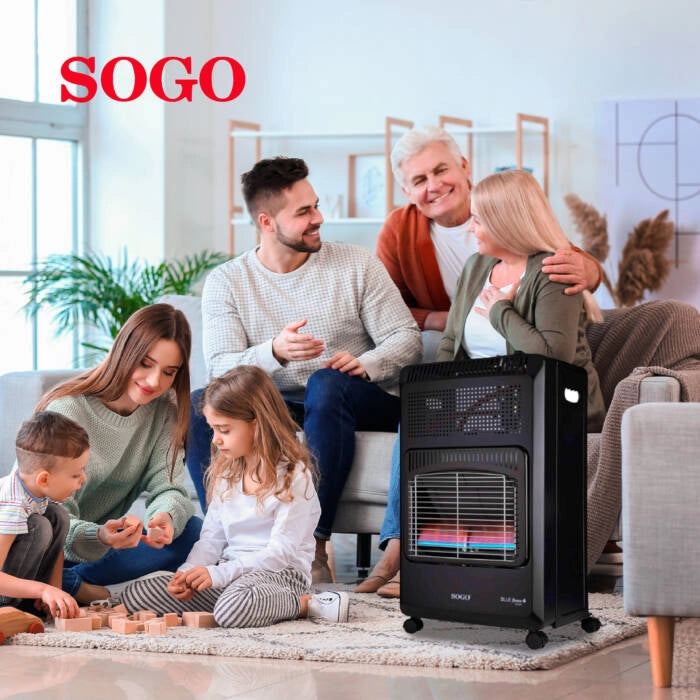 Stufa a gas pieghevole 3500W a fiamma blu con 2 livelli e ruote, consumo 255 g/h per riscaldamento ambienti - Sogo