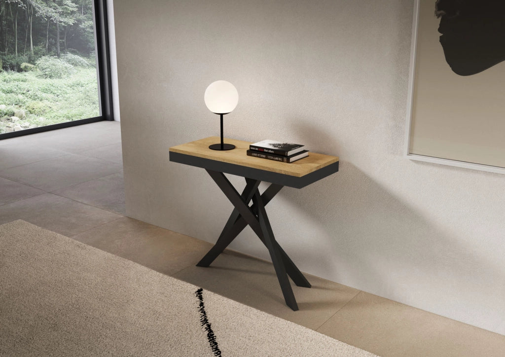 Consolle allungabile 90x40/196 cm Sakuro Small Evolution Quercia Natura gambe antracite