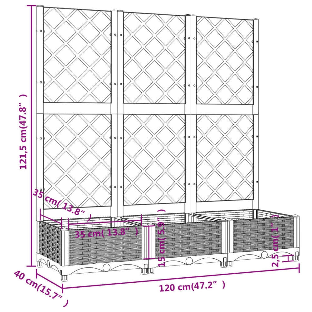 Garden Planter With Trellis, Black, 120 X 40 X 121.5 Cm, PP