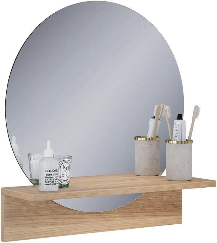 Specchio bagno Elyra, Quercia dorata, 50 x 54.5 cm con ripiano, adatto al montaggio a parete per l'uso quotidiano