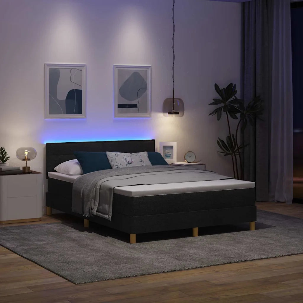 Letto a Sorgente LED con strisce LED Nero 140 x 190 cm Tessuto 3342361