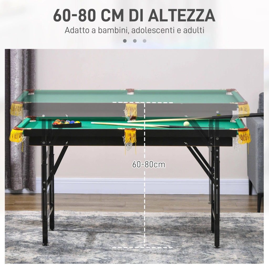 Tavolo Multi Gioco Pieghevole 2 in 1 per Biliardo e Ping Pong 140x63x60-80 cm con Accessori Inclusi