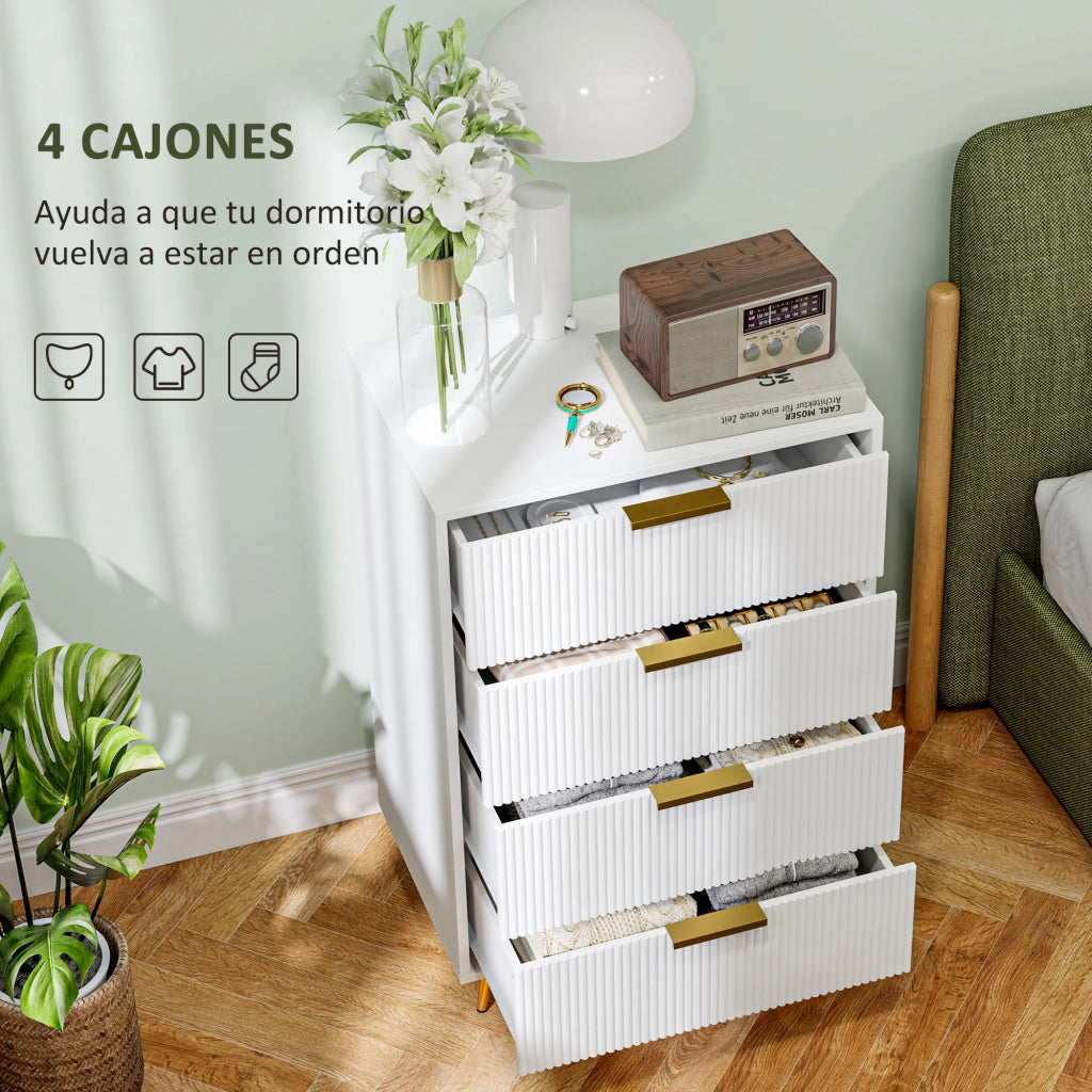 Cassettiera Moderna con 4 Cassetti ¨C zephmum ¨C Bianco 60x40x90 cm