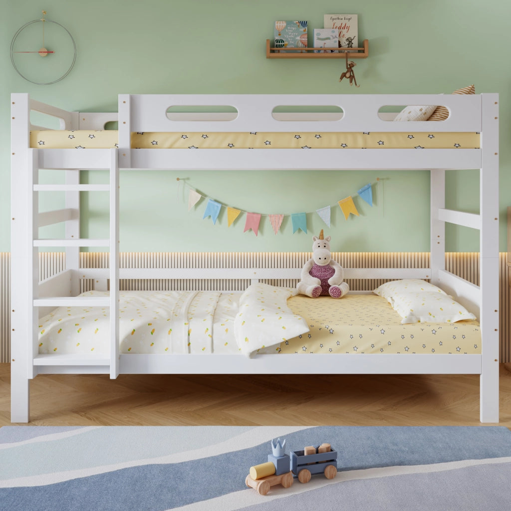 Letto a castello di 90x200 cm con sponda a scaletta in legno bianco