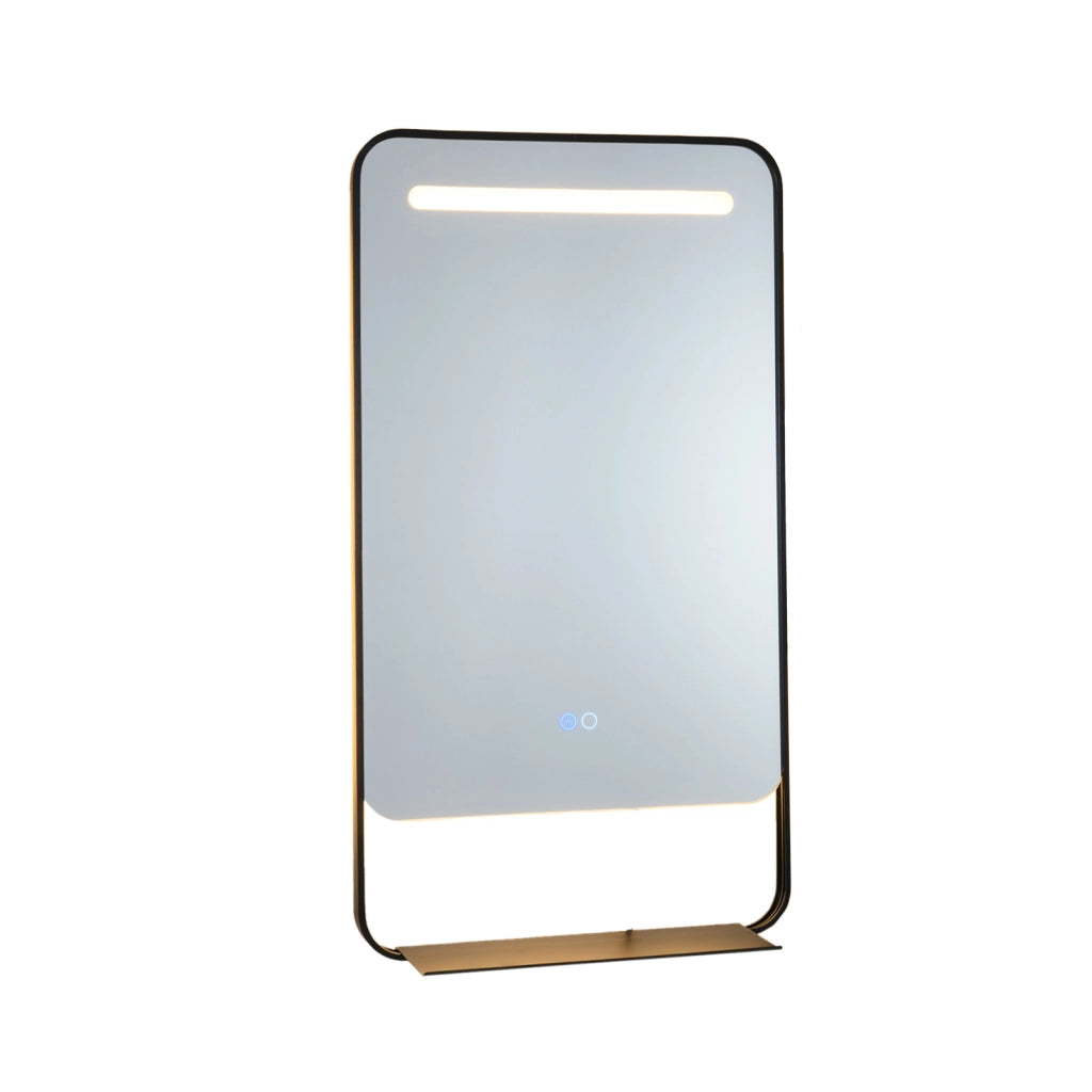Specchio da bagno led con mensola cornice alluminio funzione antiappannamento-Specchio da trucco 3 colori luce luminosità regolabile
