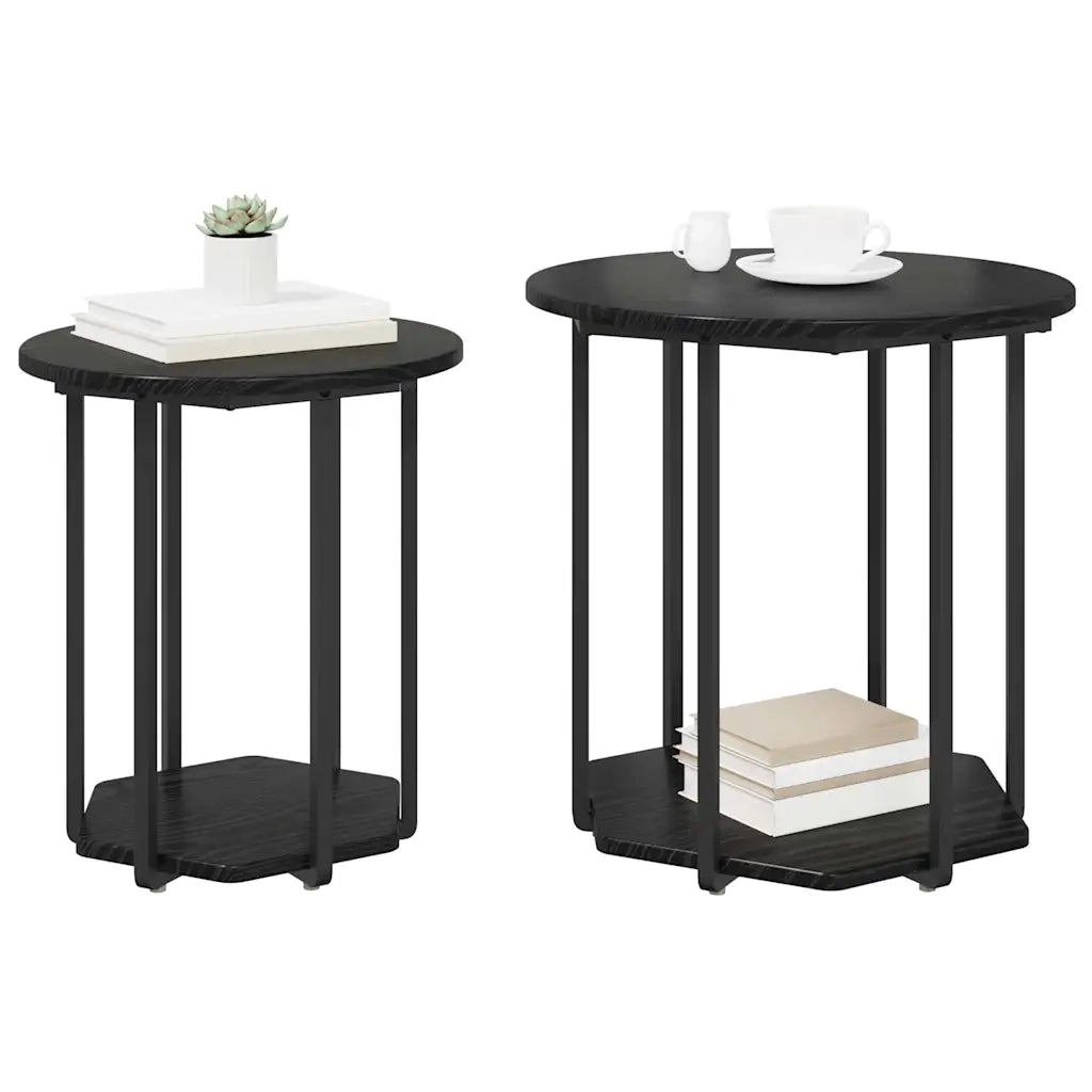Set tavolini con lo scaffale 2 pz | Tavolo laterale Rovere Nero