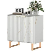 Buffet da salotto mobile da archiviazione dallo stile moderno con armadio a 2 porte scanalate, mensola regolabile, piedi in metallo, bianco