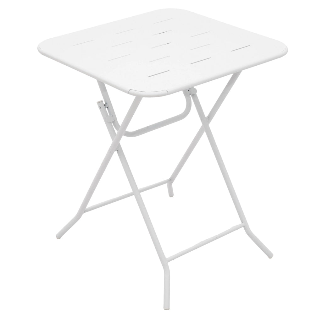 Set bistrot pieghevole; 3 pezzi per 2 persone; acciaio; bianco