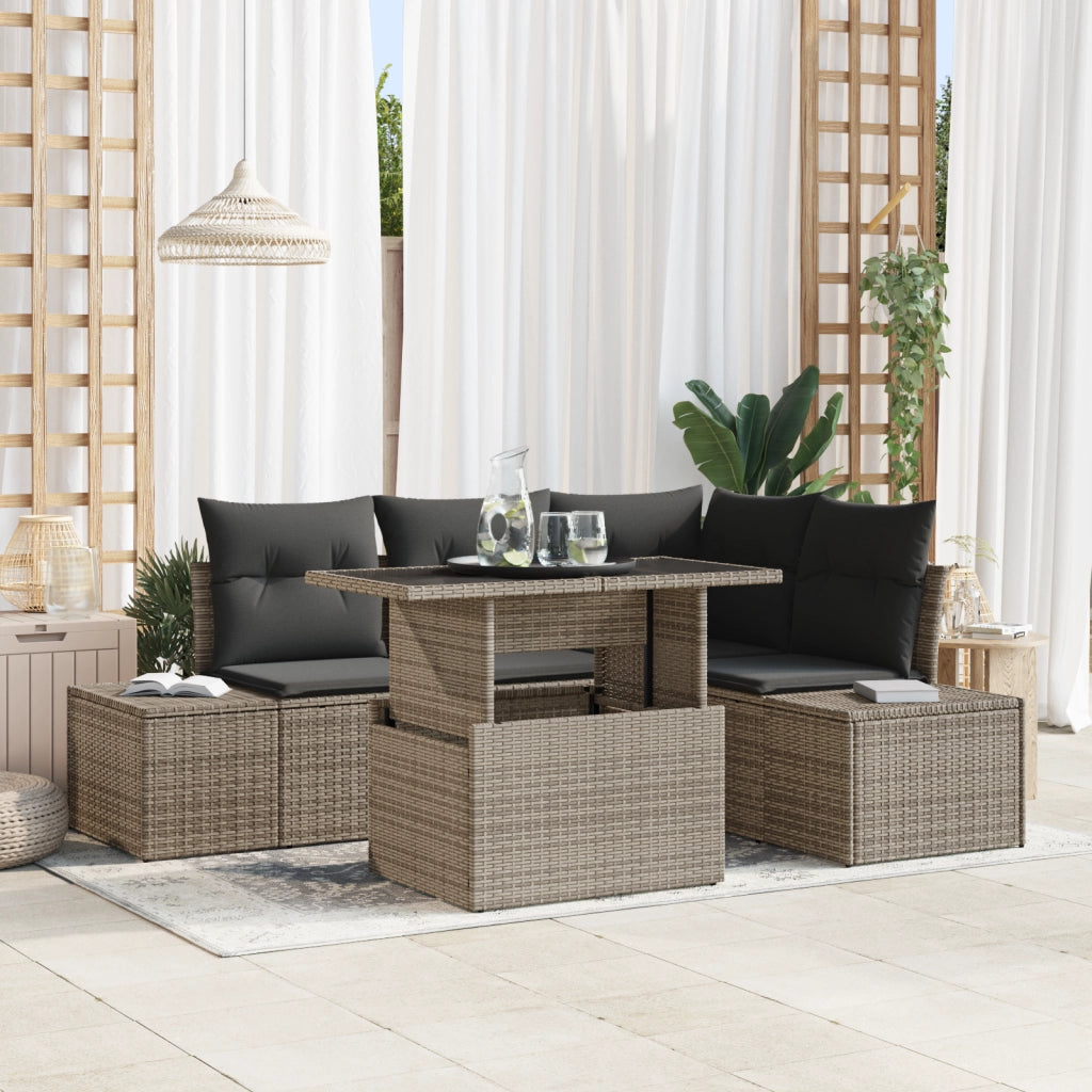 Set Divani da Giardino 5 Pezzi con Cuscini Grigio Polyrattan