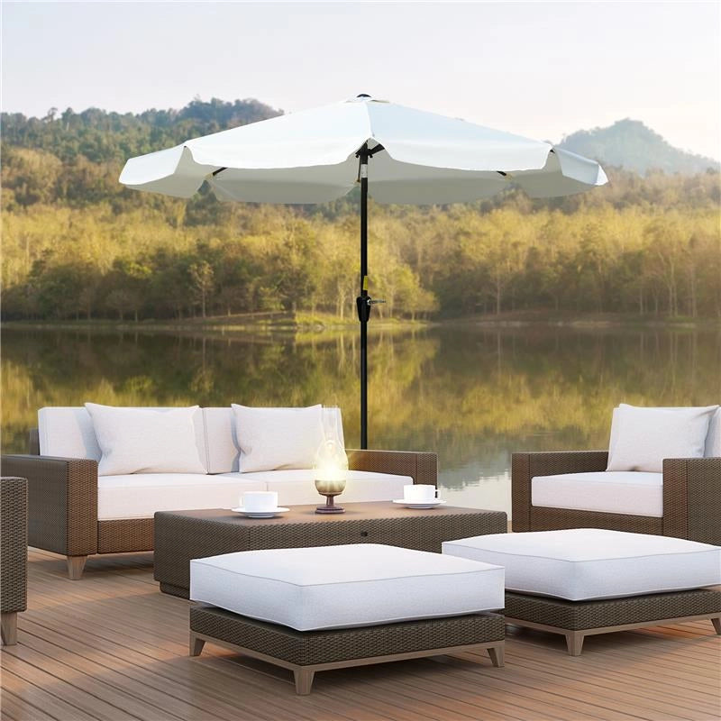 OMBRELLONE ROTONDO INCLINABILE CON MANOVELLA IN ALLUMINIO METALLO E POLIESTERE Ø 266X248.5 CM BIANCO CREMA