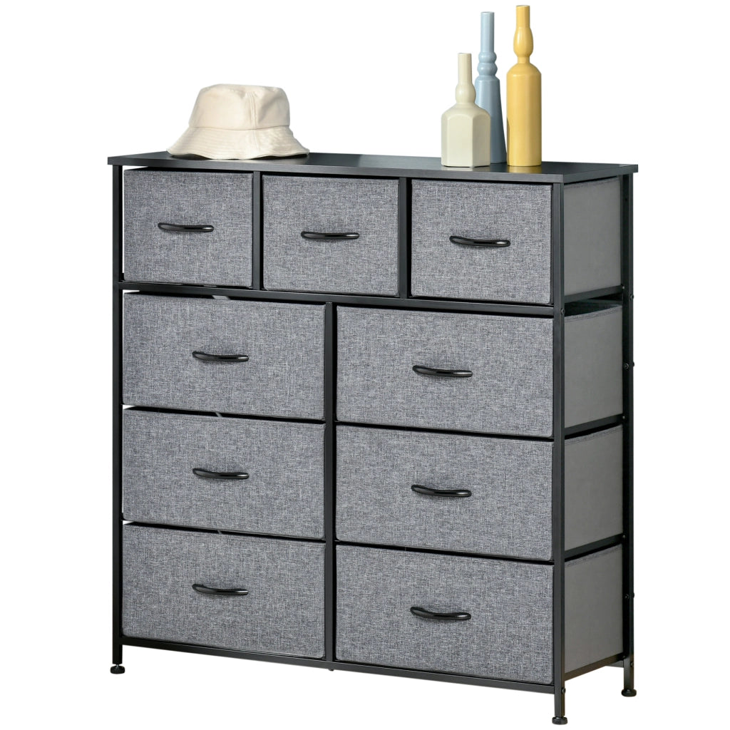 Cassettiera a 9 cassetti in tessuto ¨C zephmum ¨C nero e grigio 100x30x100 cm
