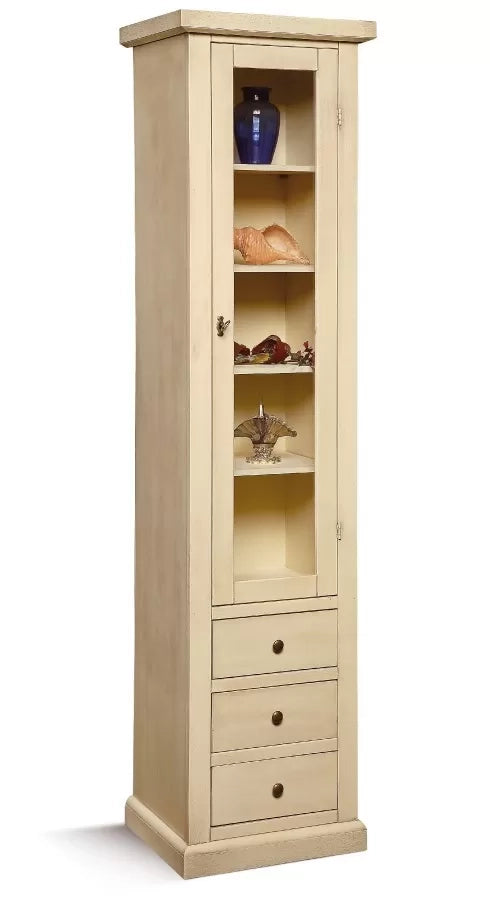 Vetrina libreria 1 porta legno avorio patinato 45x41x187 - Mobili 2G