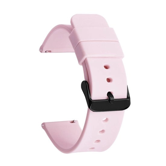 Cinturino orologio in silicone 22 mm, cinturino di ricambio in gomma facile da aprire, chiusura in acciaio inox nera (rosa chiaro)