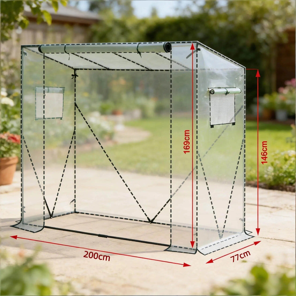 Serra a tunnel con copertura in PE traslucido e struttura in acciaio bianca per balcone e giardino 200 × 77 × 169 cm