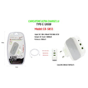 Trade Shop - Caricatore Ultra Charge 3.0 Type-c/2xusb Ricarica Per Smartphone 5v-3000ma Maxtech Ca-s033 -