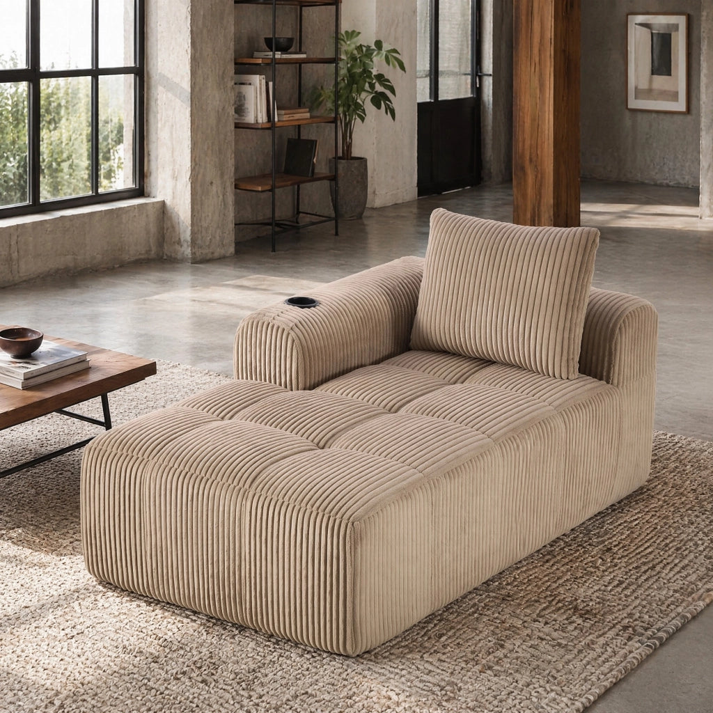 DIVANO Compatto 158x93x61 cm in Corduroy Khaki con tasche laterali e portabicchieri