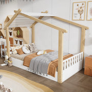 Letto per bambini a casetta 90x200 cm in legno bianco e naturale