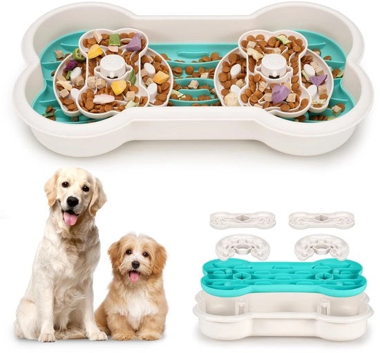 Slow Feeder per Cani - Anti-verstrikkamento Ciotola Lenta con Doppio Bocchino, Ciotola per Cuccioli per Mangiatoia Lenta per Cibo Secco, Umido e Crudo, Ciotola per Animali con Puzzola per Mangiare