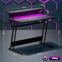 Scrivania Gaming con Luci LED e Supporto per Monitor, in Truciolato e Acciaio, 100x60x88.5 cm, Nero