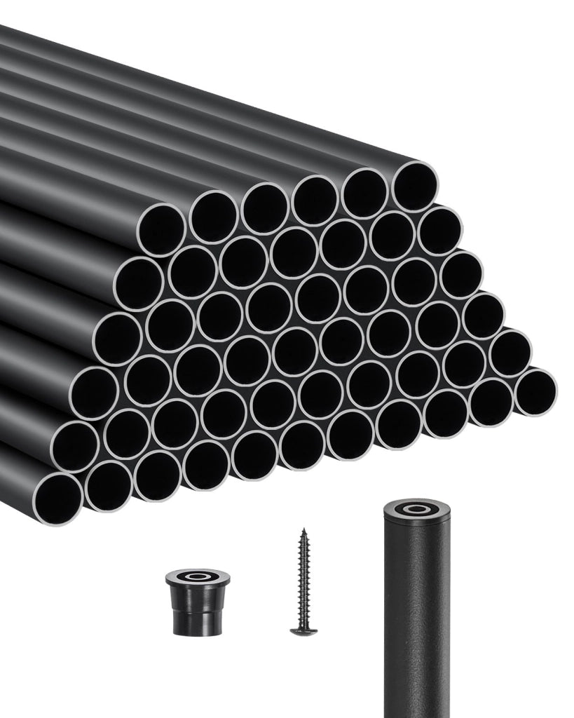 Per scale, patio, portico e recinzione: 51 balaustre in alluminio nero opaco Ø19 x 813 mm, ringhiera tonda antiruggine con tappi e viti, per bricolage
