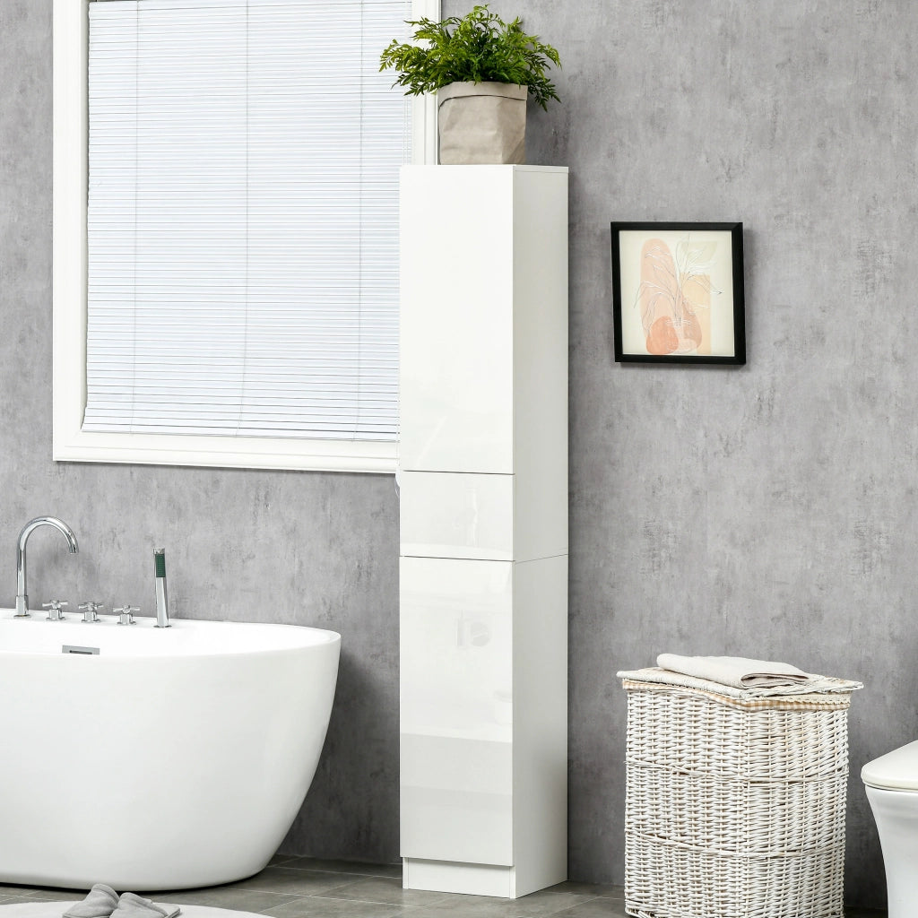 EasyComfort Colonna Bagno con Cassetto e 2 Armadietti Bianco Lucido, 30x28x170cm